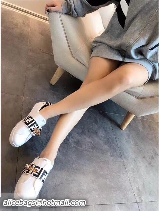 Classic Fake Fendi Minimalist Sneakers with FF Logo Band F89807 White