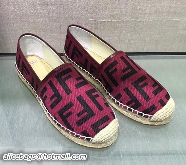 Discount Fashion Fendi FF Logo Canvas Espadrilles F81825 Red