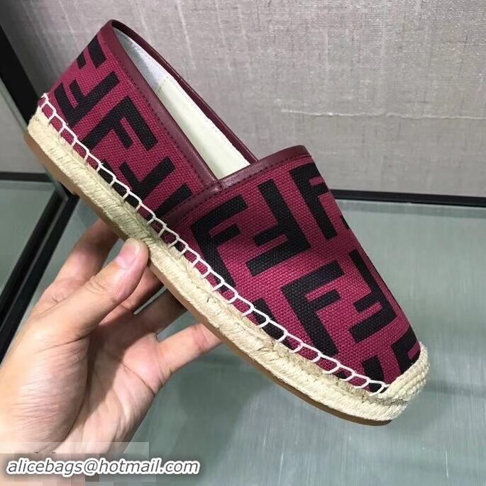 Discount Fashion Fendi FF Logo Canvas Espadrilles F81825 Red