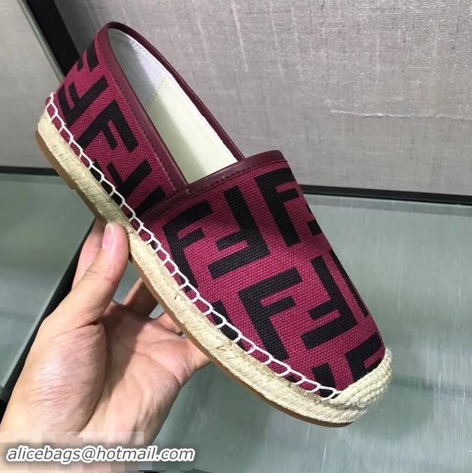 Discount Fashion Fendi FF Logo Canvas Espadrilles F81825 Red