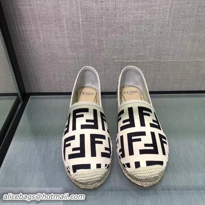 Wholesale Discount Fendi FF Logo Canvas Espadrilles F81825 White