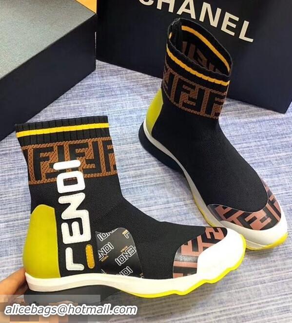 Top Quality Fendi Graffiti Logo Sock Short Boots F81106 Black