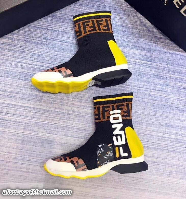 Top Quality Fendi Graffiti Logo Sock Short Boots F81106 Black