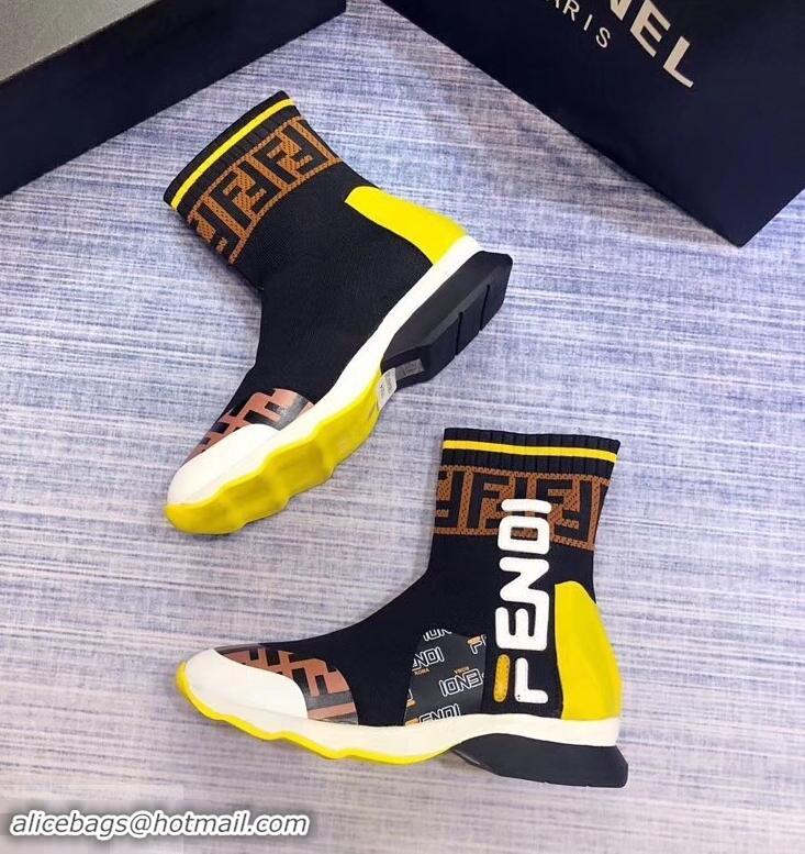 Top Quality Fendi Graffiti Logo Sock Short Boots F81106 Black