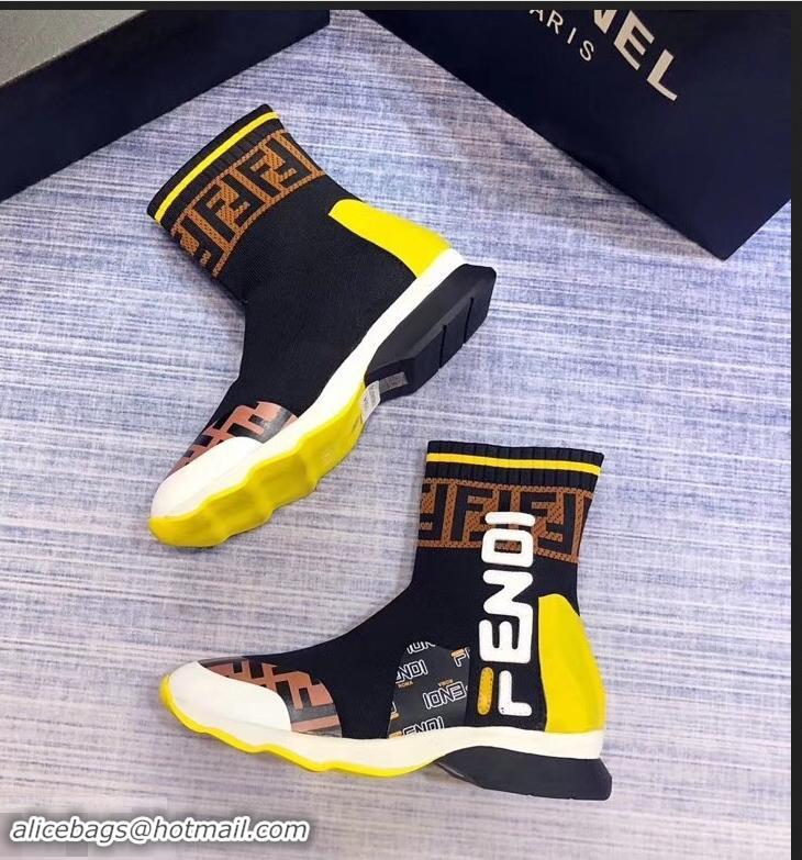 Top Quality Fendi Graffiti Logo Sock Short Boots F81106 Black