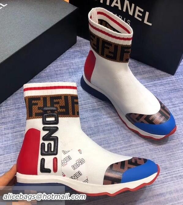 Best Imitation Fendi Graffiti Logo Sock Short Boots F81107 White