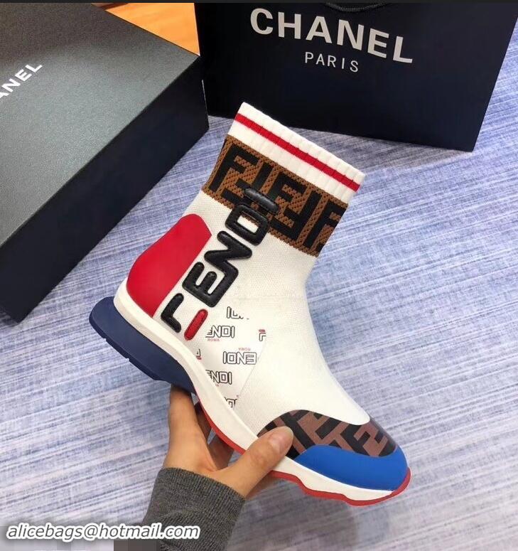 Best Imitation Fendi Graffiti Logo Sock Short Boots F81107 White