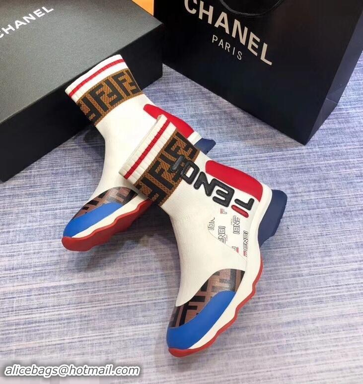 Best Imitation Fendi Graffiti Logo Sock Short Boots F81107 White