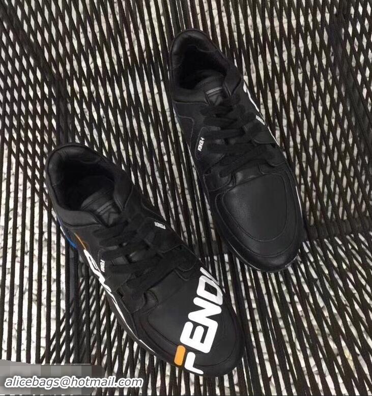 Best Quality Fendi Leather Mania Print Applique Lace-up Sneakers F81108 Black