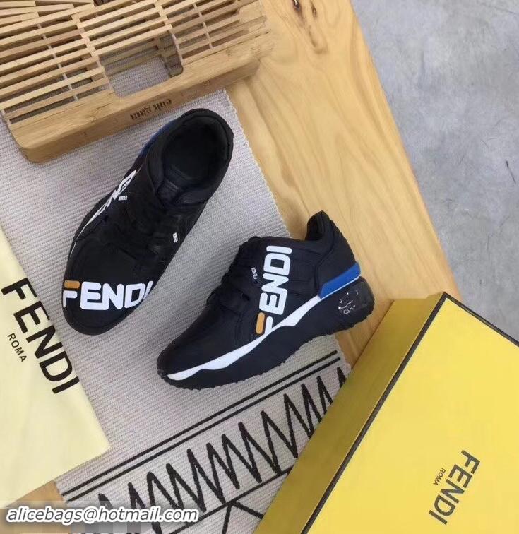 Best Quality Fendi Leather Mania Print Applique Lace-up Sneakers F81108 Black