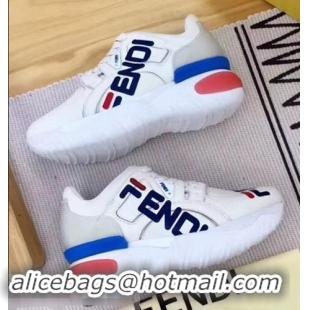 Imitation Fendi Leather Mania Print Applique Lace-up Sneakers F81108 White