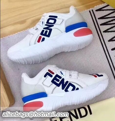 Imitation Fendi Leather Mania Print Applique Lace-up Sneakers F81108 White