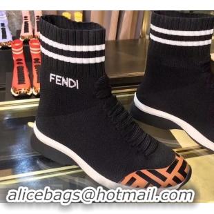 Top Quality Fendi FF Fabric Mid-top Sneakers Boots F82401 Black