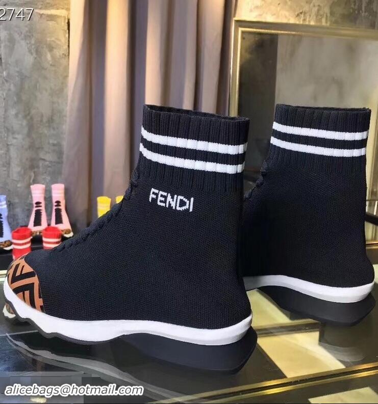 Top Quality Fendi FF Fabric Mid-top Sneakers Boots F82401 Black