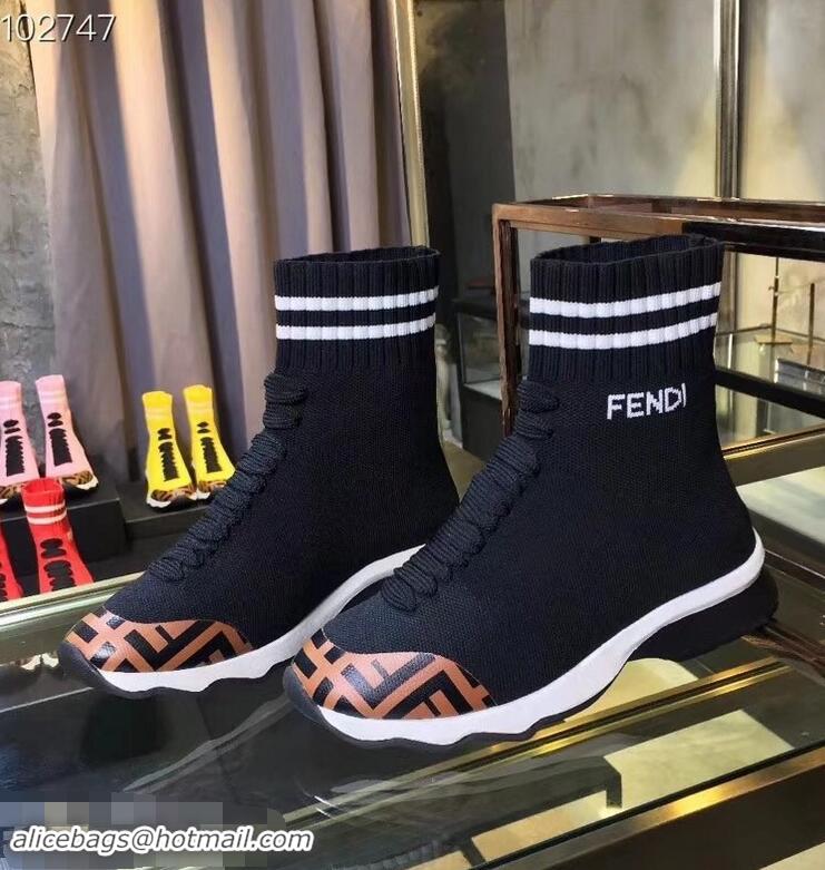 Top Quality Fendi FF Fabric Mid-top Sneakers Boots F82401 Black