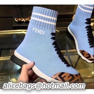 Discount Fendi FF Fabric Mid-top Sneakers Boots F82401 Sky Blue