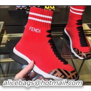 Spot Bulk Fendi FF Fabric Mid-top Sneakers Boots F82401 Red