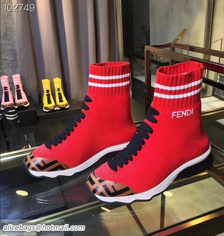 Spot Bulk Fendi FF Fabric Mid-top Sneakers Boots F82401 Red