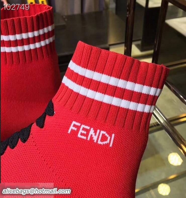 Spot Bulk Fendi FF Fabric Mid-top Sneakers Boots F82401 Red