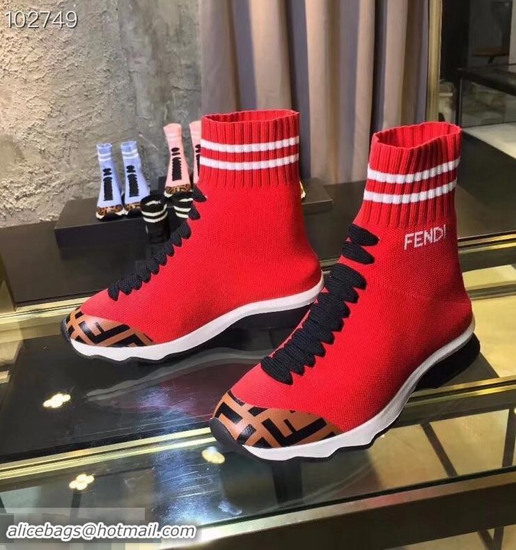 Spot Bulk Fendi FF Fabric Mid-top Sneakers Boots F82401 Red