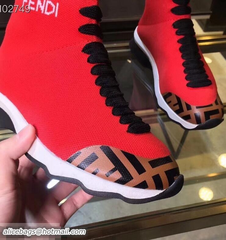 Spot Bulk Fendi FF Fabric Mid-top Sneakers Boots F82401 Red