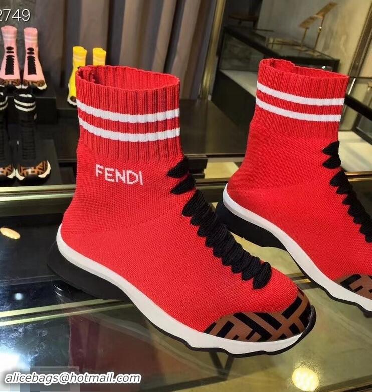 Spot Bulk Fendi FF Fabric Mid-top Sneakers Boots F82401 Red