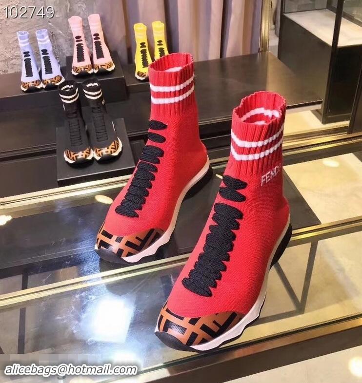 Spot Bulk Fendi FF Fabric Mid-top Sneakers Boots F82401 Red