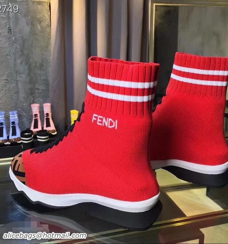 Spot Bulk Fendi FF Fabric Mid-top Sneakers Boots F82401 Red