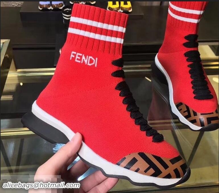 Spot Bulk Fendi FF Fabric Mid-top Sneakers Boots F82401 Red