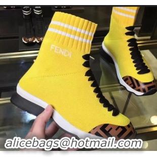 Discount Fendi FF Fabric Mid-top Sneakers Boots F82401 Yellow