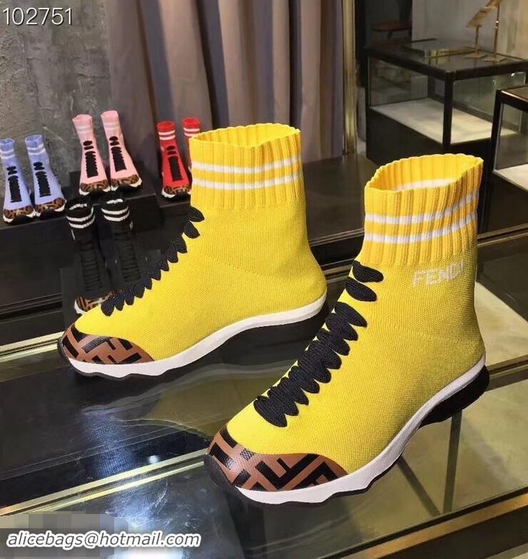 Discount Fendi FF Fabric Mid-top Sneakers Boots F82401 Yellow