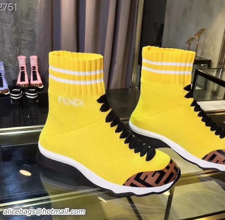 Discount Fendi FF Fabric Mid-top Sneakers Boots F82401 Yellow