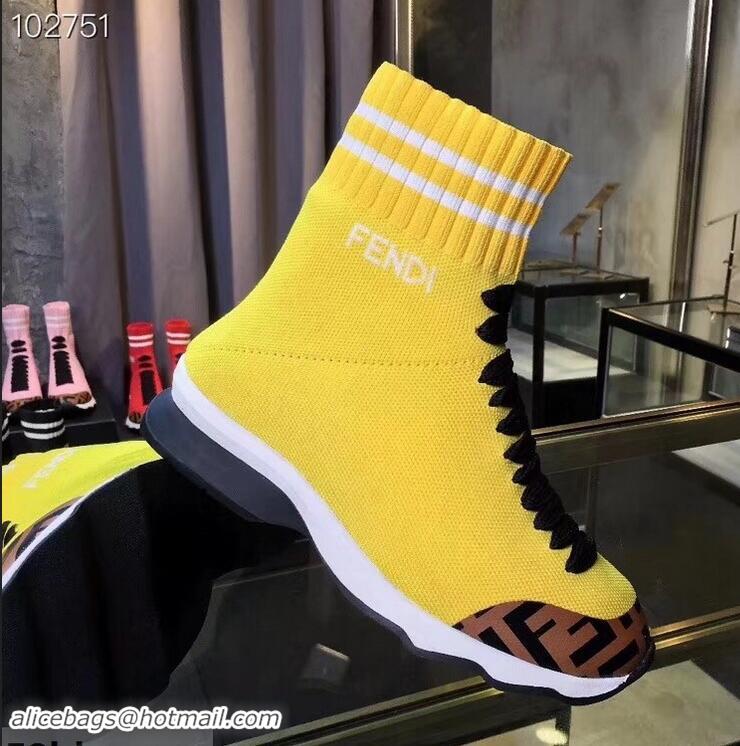 Discount Fendi FF Fabric Mid-top Sneakers Boots F82401 Yellow