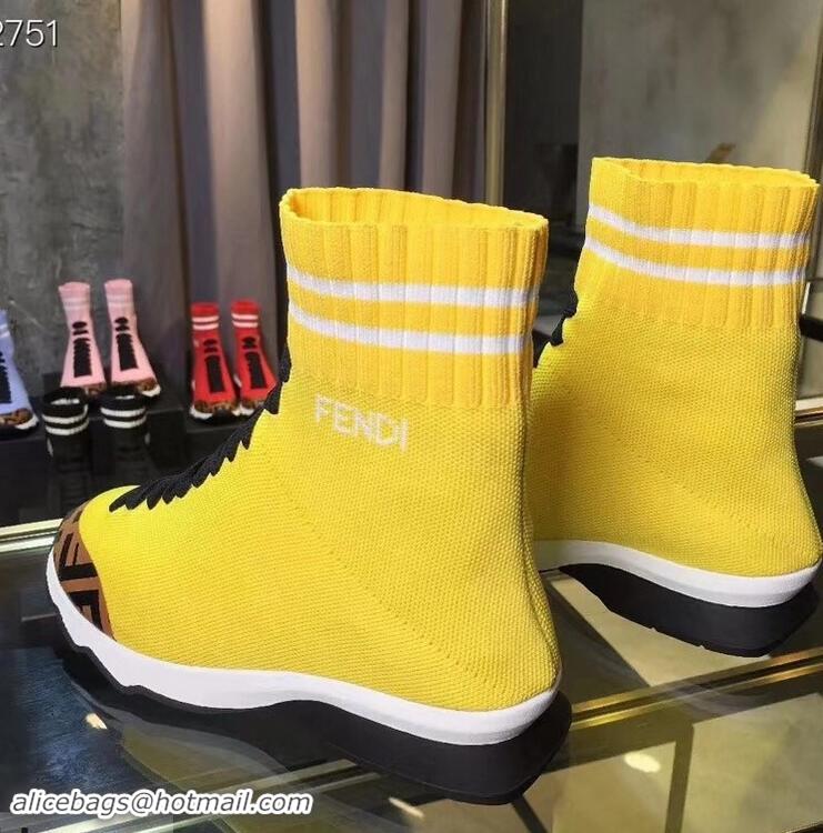 Discount Fendi FF Fabric Mid-top Sneakers Boots F82401 Yellow