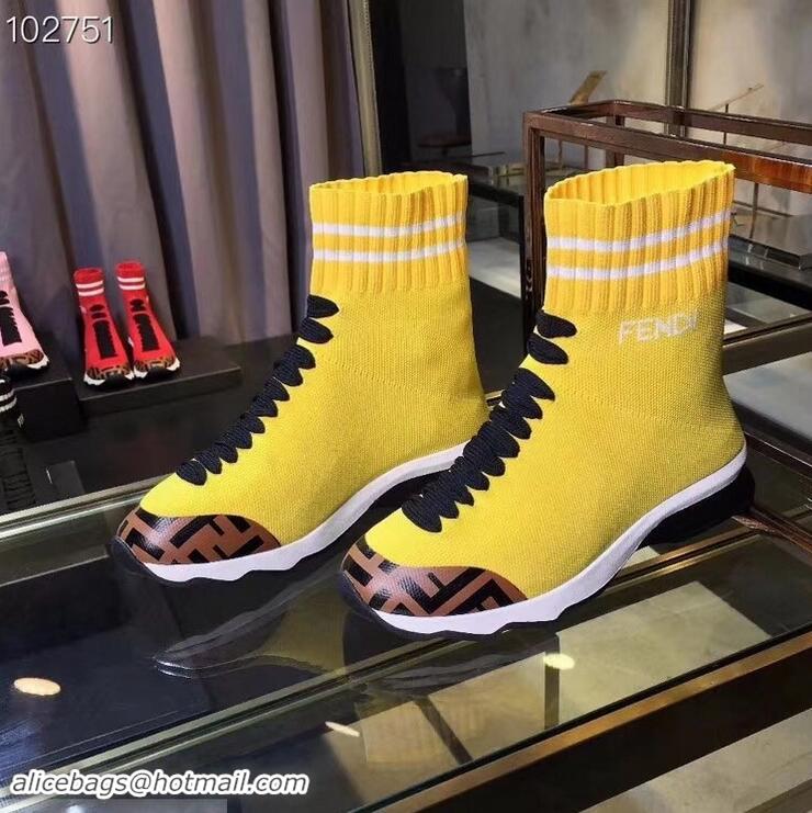 Discount Fendi FF Fabric Mid-top Sneakers Boots F82401 Yellow