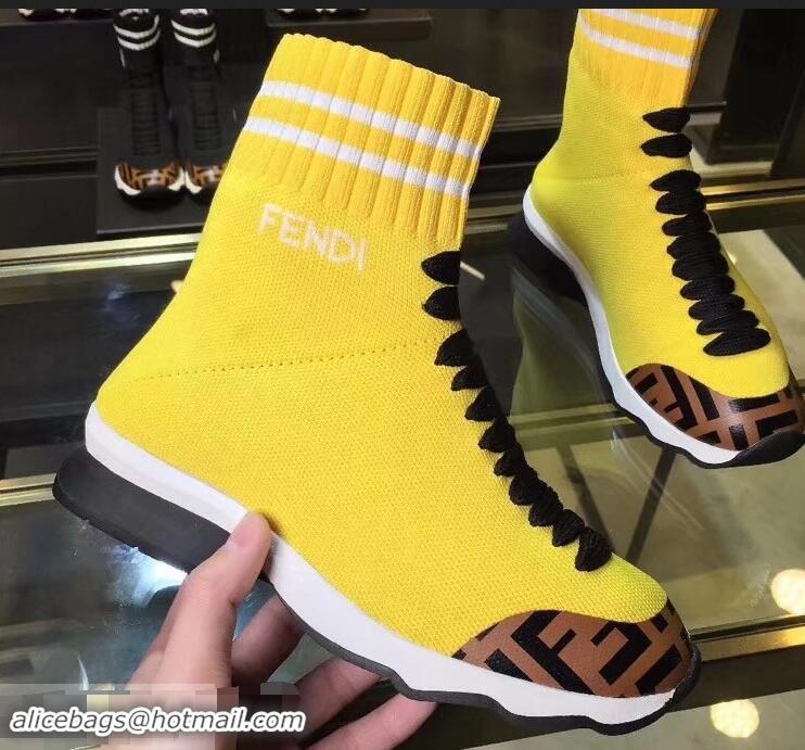 Discount Fendi FF Fabric Mid-top Sneakers Boots F82401 Yellow