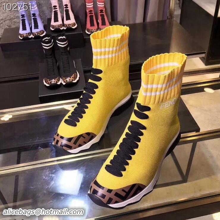 Discount Fendi FF Fabric Mid-top Sneakers Boots F82401 Yellow