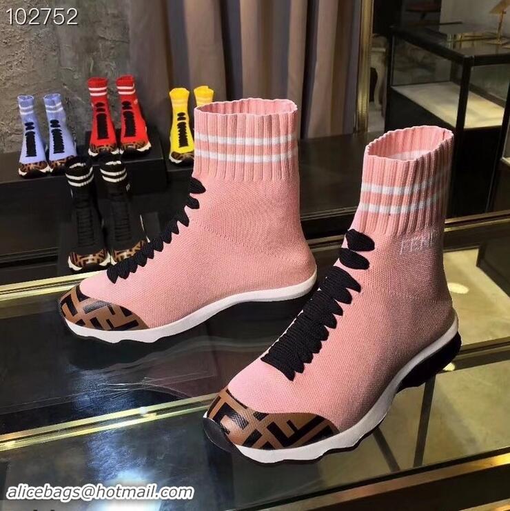 Hot Sell Fendi FF Fabric Mid-top Sneakers Boots F82401 Pink