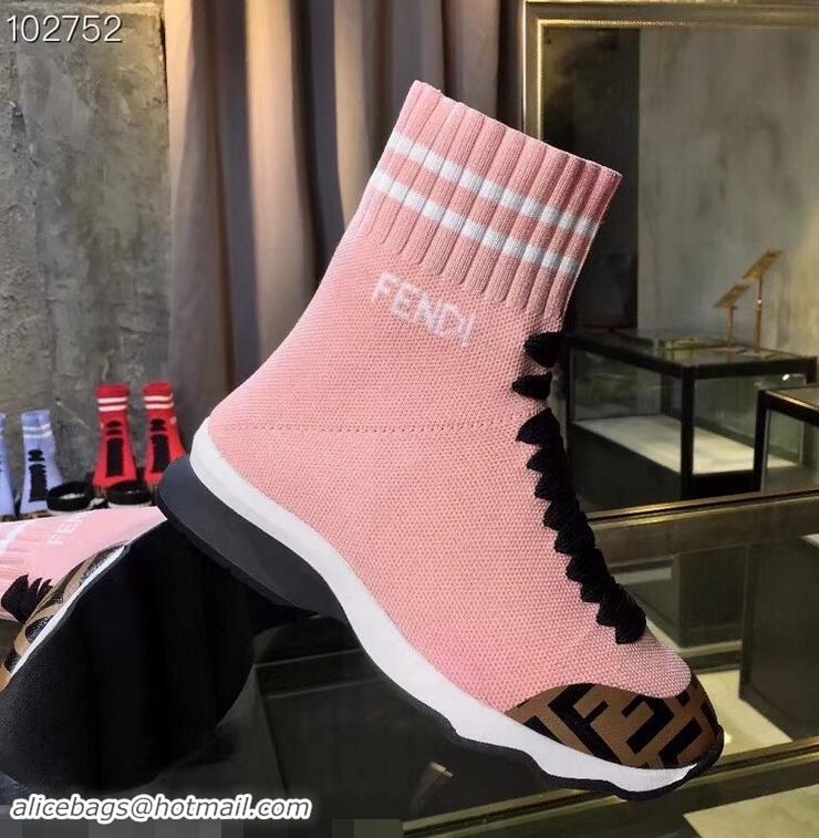 Hot Sell Fendi FF Fabric Mid-top Sneakers Boots F82401 Pink