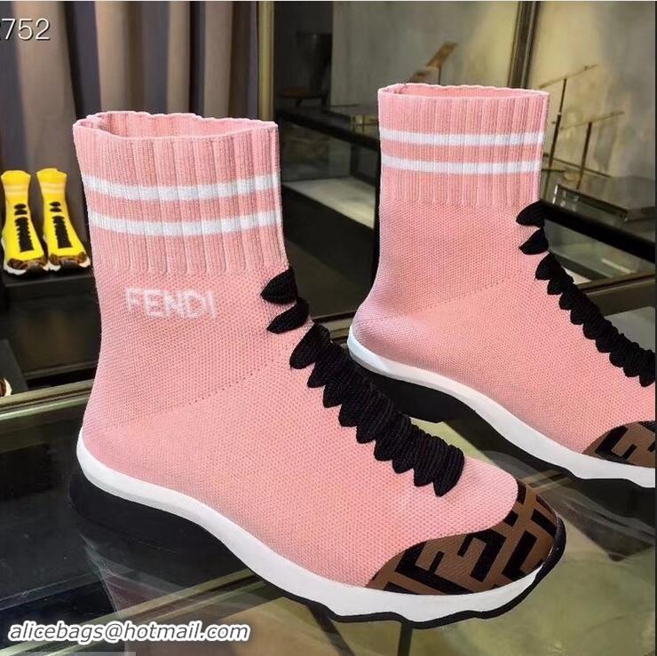 Hot Sell Fendi FF Fabric Mid-top Sneakers Boots F82401 Pink