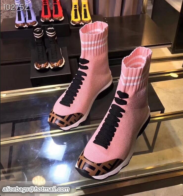 Hot Sell Fendi FF Fabric Mid-top Sneakers Boots F82401 Pink