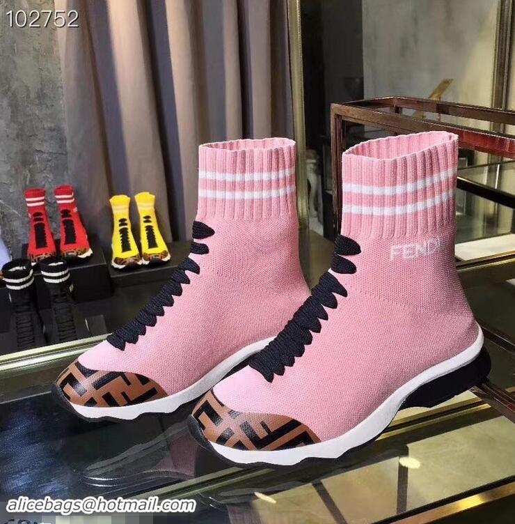 Hot Sell Fendi FF Fabric Mid-top Sneakers Boots F82401 Pink