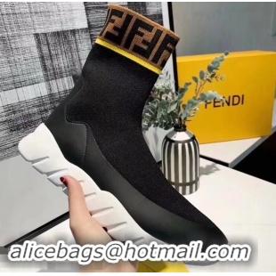 Elegant Discount Fendi FF Fabric Running Men's Sneakers Boots F82406 Black