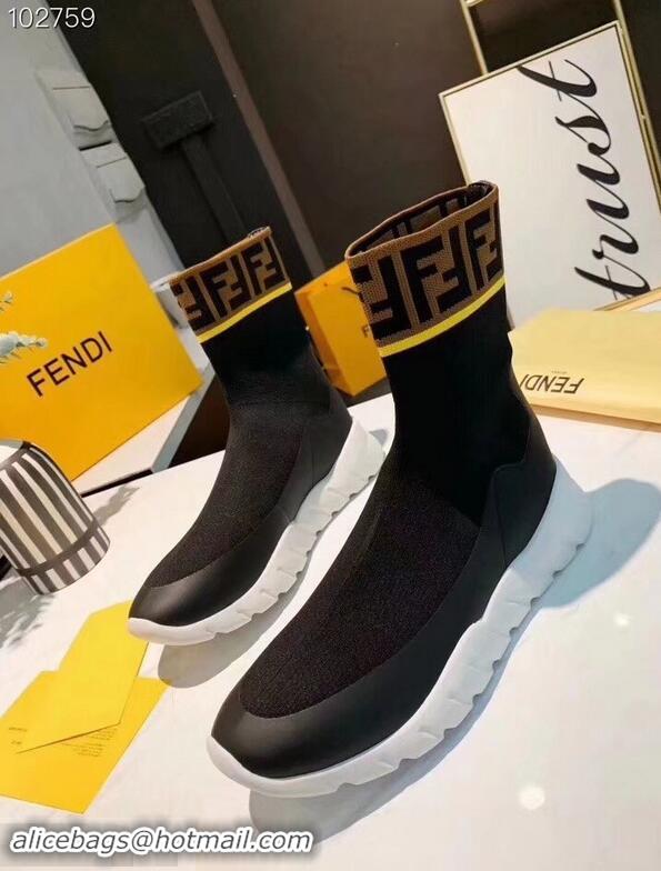 Elegant Discount Fendi FF Fabric Running Men's Sneakers Boots F82406 Black