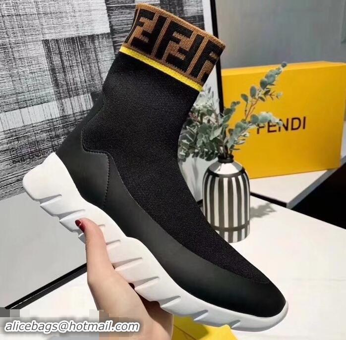 Elegant Discount Fendi FF Fabric Running Men's Sneakers Boots F82406 Black