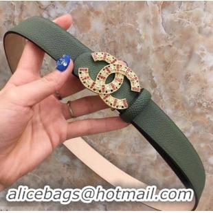 Practical Chanel CC Crystal Width 3cm Belt 550162 Dark Green 2019