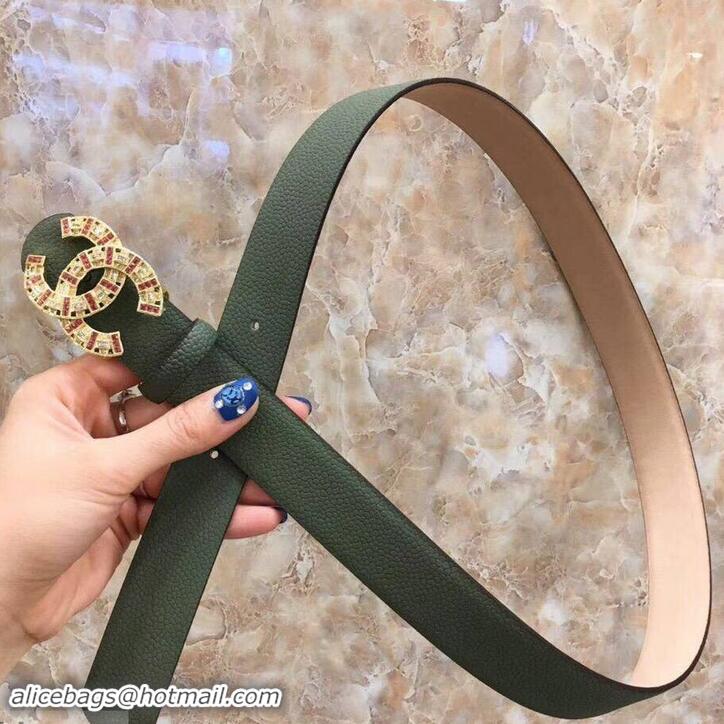 Practical Chanel CC Crystal Width 3cm Belt 550162 Dark Green 2019