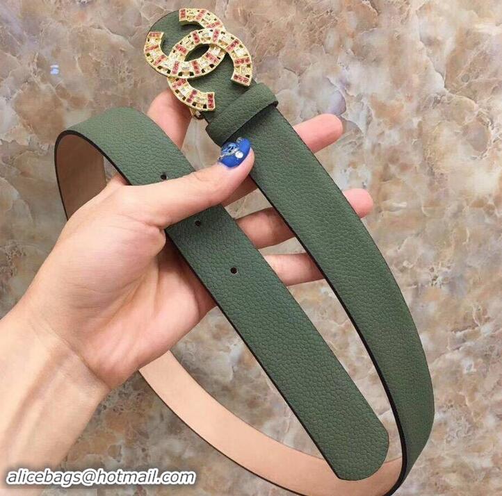 Practical Chanel CC Crystal Width 3cm Belt 550162 Dark Green 2019