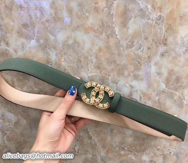 Practical Chanel CC Crystal Width 3cm Belt 550162 Dark Green 2019