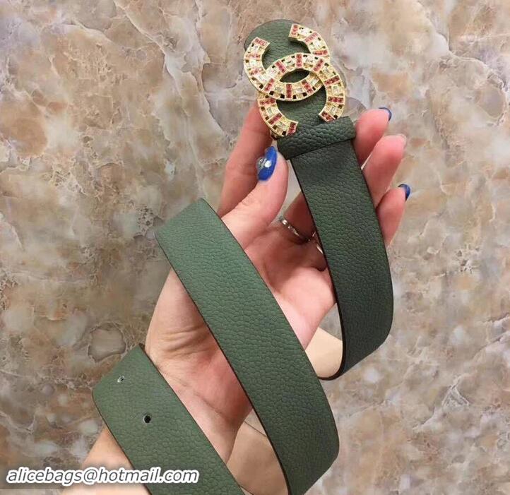 Practical Chanel CC Crystal Width 3cm Belt 550162 Dark Green 2019